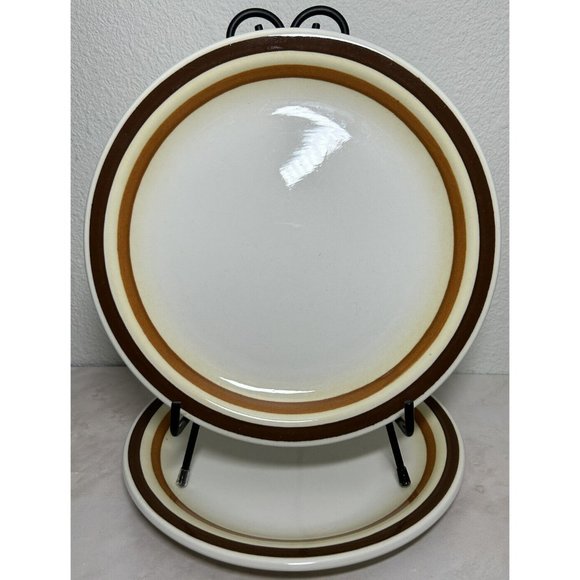 Buffalo Restaurant Ware Air Brushed Dinner Plates Brown/orange/yellow Stripe Vtg - Picture 1 of 5